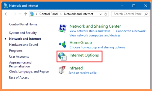 Disable network proxy through Control Panel  